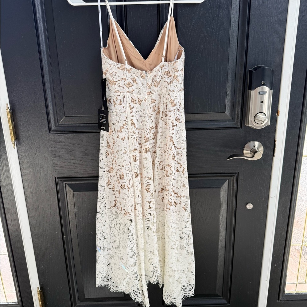 Lulu's Ivory and Beige Lace Spaghetti-Strap Dress - Picture 4 of 5